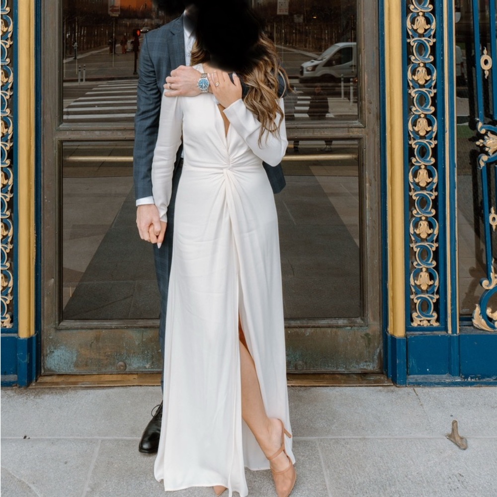 Reformation Gatsby Dress White Ruched V-Neck Gown